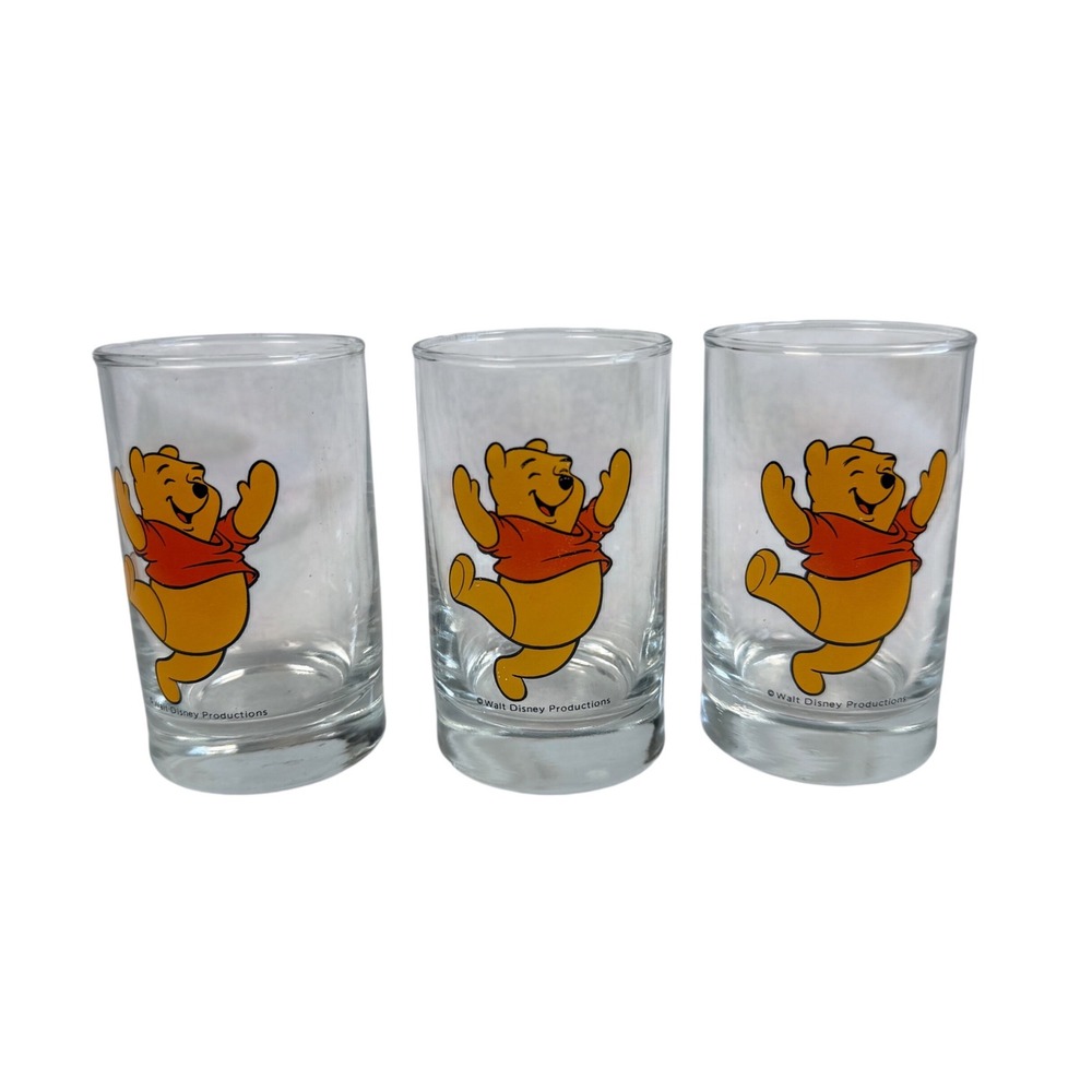 Vintage Walt Disney Productions Winnie the Pooh Juice Glasses Set of 3 Clear 4"